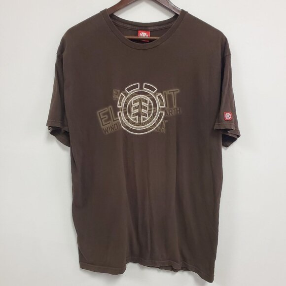 VTG Element Mens Y2K Skater Graphic T Shirt Size L Brown Streetwear Short Sleeve - Picture 1 of 11